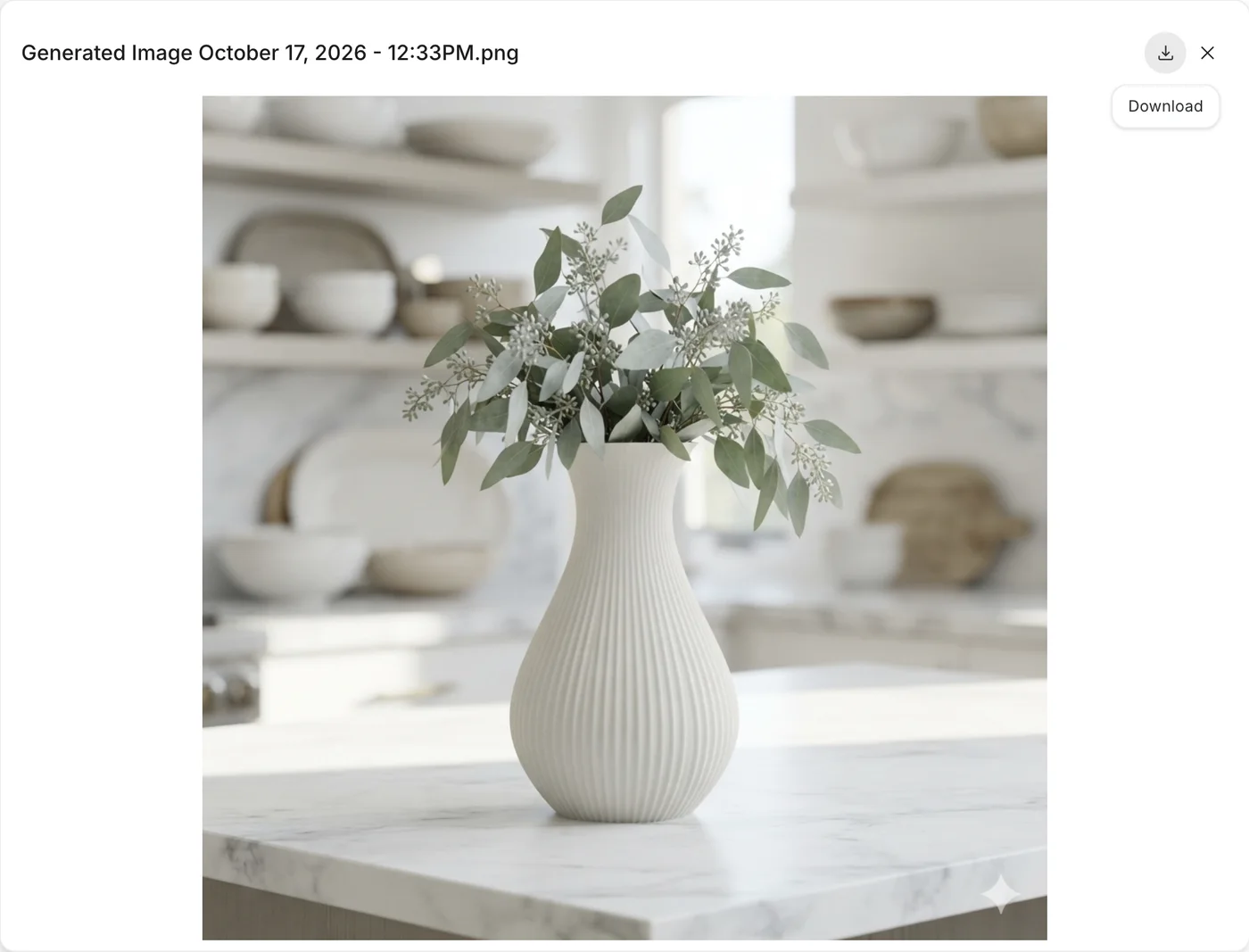 The generated image opened full size in Google AI Studio, with the Download button at the top right.